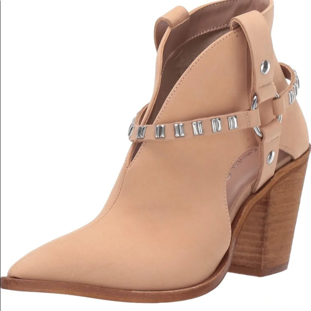 Chinese Laundry Tan Cutout Ankle Boot with Studded Strap